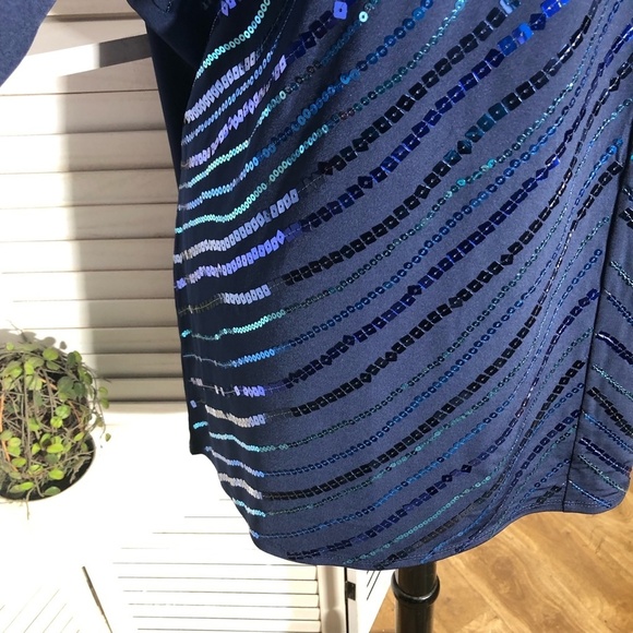 Bob Mackie Wearable Art Blue Sequined Beaded Blouse 3X - Picture 8 of 11